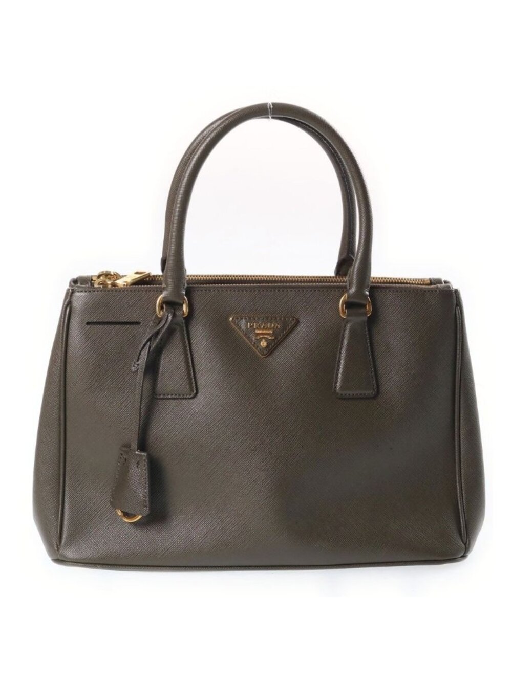 Prada Galleria Medium Saffiano 2-Way Shoulder Bag Khaki Leather Gold